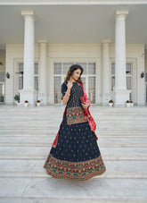 Chinon Chiffon Salwar Suit in Navy Blue